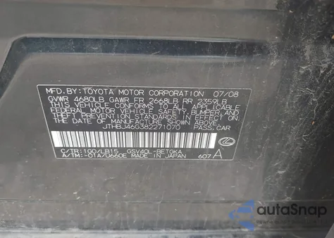 2008 Lexus Es 350 из США, поврежденный, VIN JTHBJ46G382271070